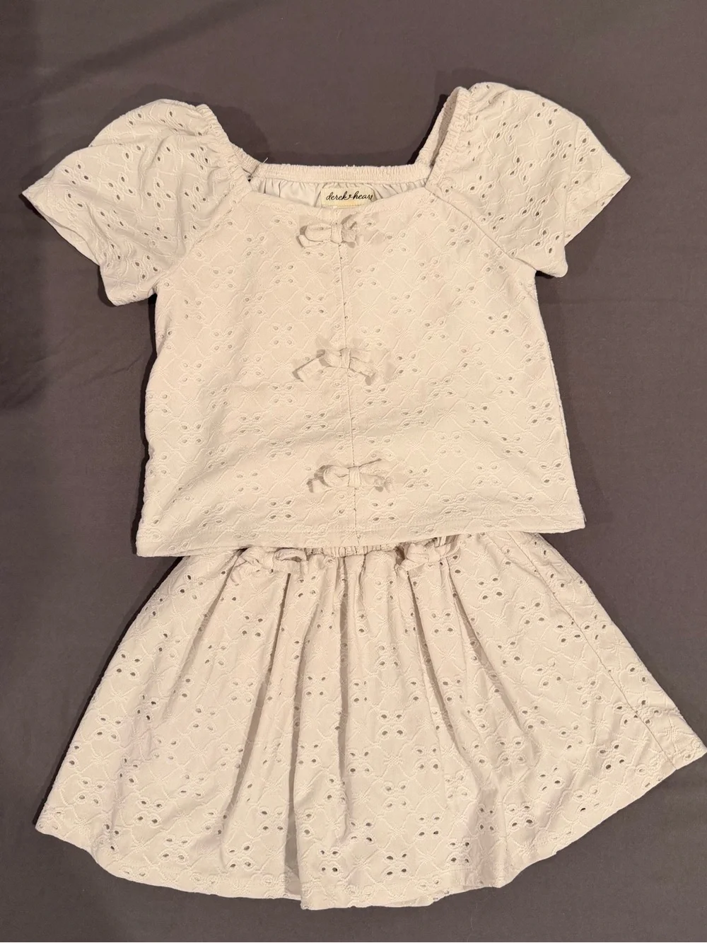 White Eyelet Two-Piece Skort Set Kids